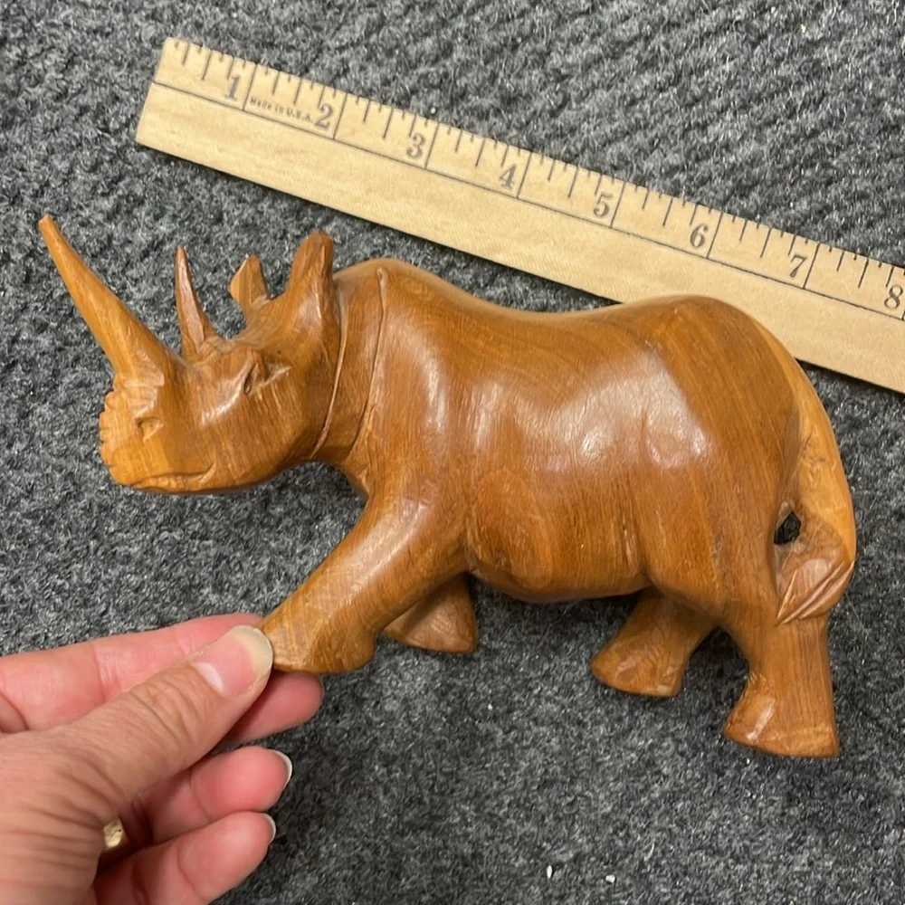 Handcrafted Wooden Rhinoceros Sculpture African Wild Game Solid Wood - Picture 6 of 6